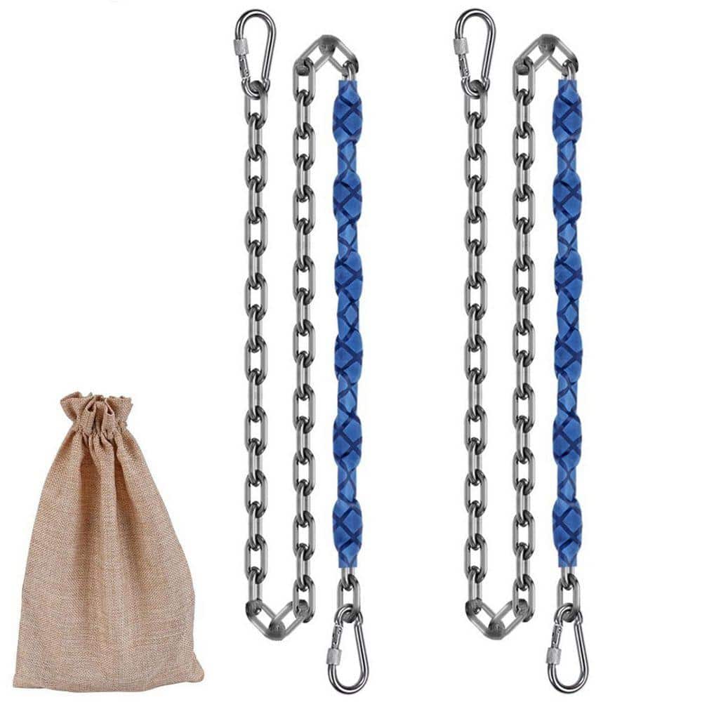 64 in. 1000 lb. Capacity Stainless Steel Hammocks Chains with 4-Quick Connection Buckles for Outdoor, Blue (2-Pack)