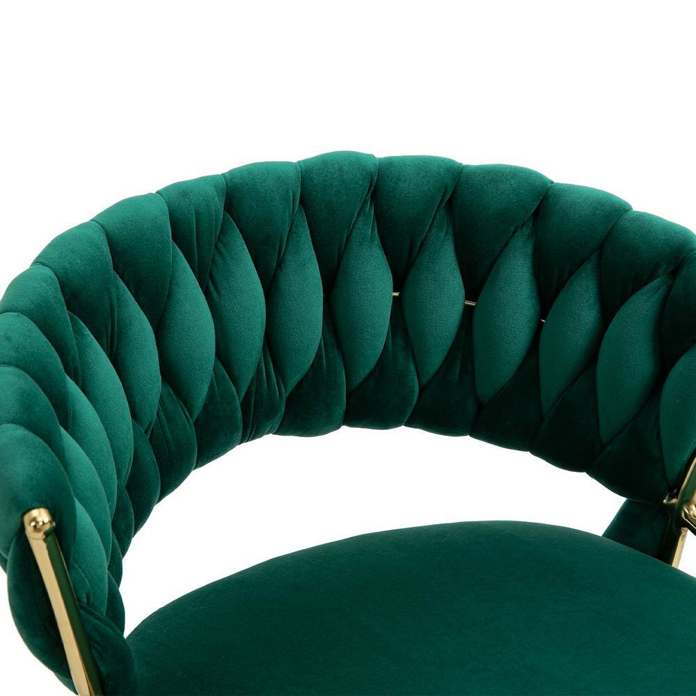 Emerald Green Velvet Adjustable Swivel Bar Stools with Gold Base, Set of 2