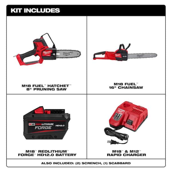 M18 FUEL 8 in. 18V Lithium-Ion Brushless Electric Battery Chainsaw HATCHET w/M18 FUEL 16 in. Chainsaw Kit (2-Tool)