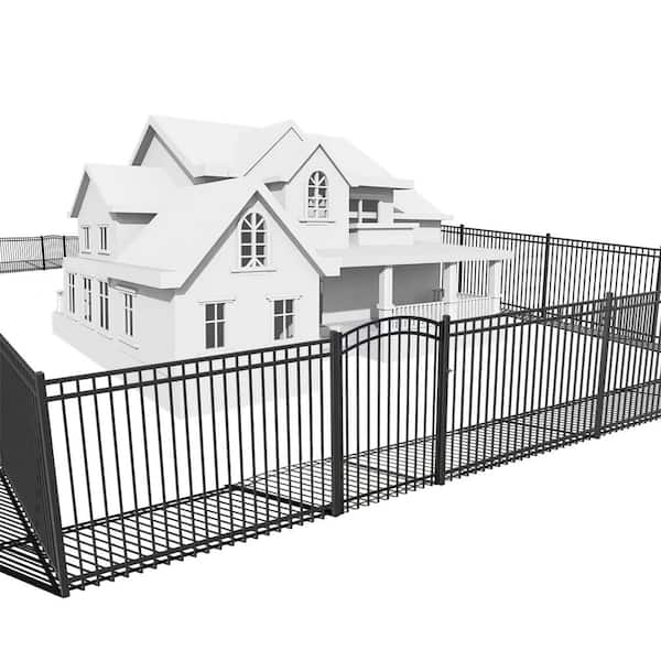 Fencer Wire 5 ft. x 6 ft. Heavy-Duty Spaced Bar Flat Top Metal Fence Panel with Arched Fence Gate(Set of 100 ft. )