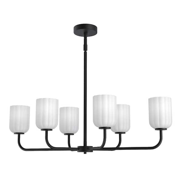 Parkmont 34 in. Plug and Play 6-Light Matte Black Linear Chandelier with SkyPlug
