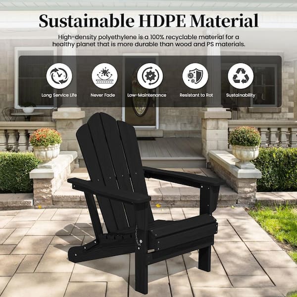 JEAREY Black Folding HDPE Outdoor Patio Plastic Adirondack Chair