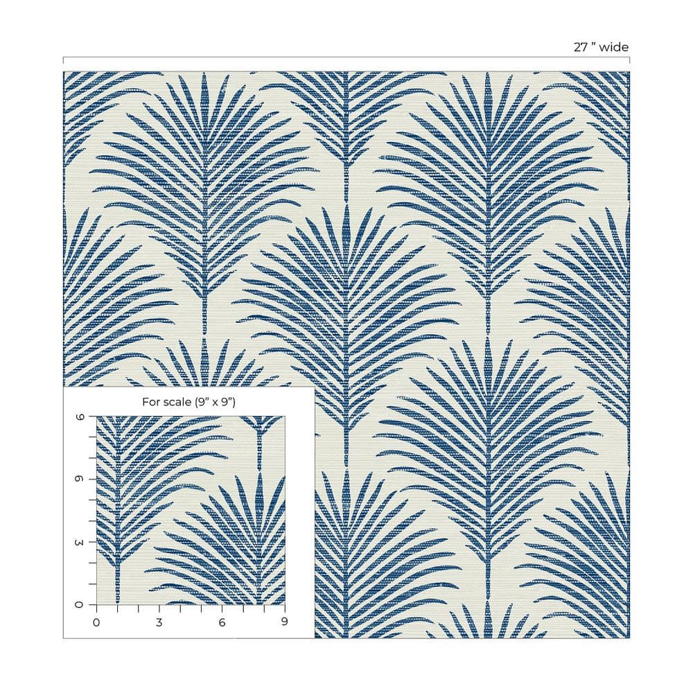 Coastal Blue Palm Frond Vinyl Peel and Stick Wallpaper Roll