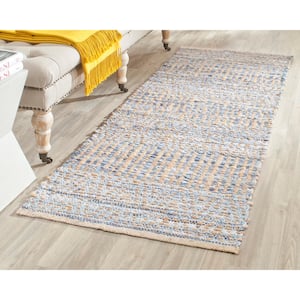 Cape Cod Natural/Blue 2 ft. x 12 ft. Distressed Striped Runner Rug