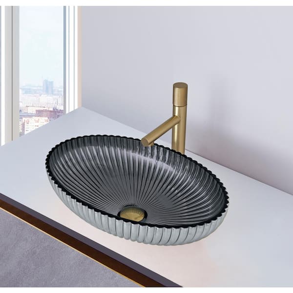 Lucine 21 in. Modern Gray Tempered Glass Crystal Oval Vessel Sink