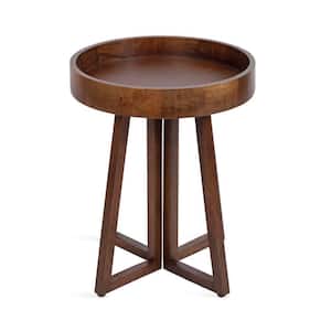 Avery 18 in. Walnut Brown Round Solid Wood End Table