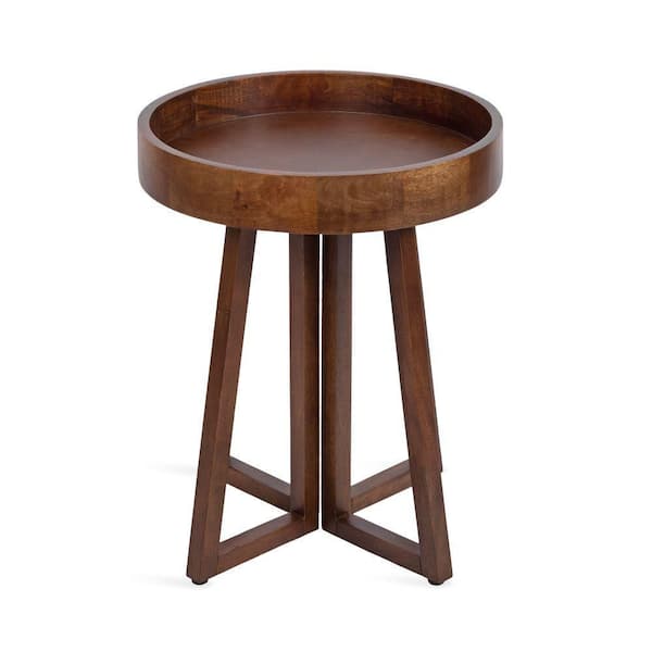 Avery 18 in. Walnut Brown Round Solid Wood End Table