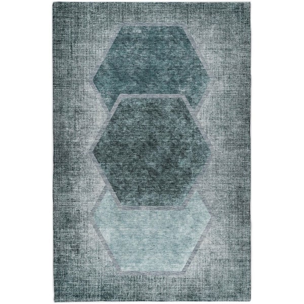 Dream Shag Premium Machine Washable Abstract ADS679 Teal 5 ft. x 7 ft. 6 in. Area Rug