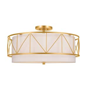 Birkleigh 24 in. 4-Light Classic Gold Hallway Art Deco Semi-Flush Mount Ceiling Light with Satin Etched Glass