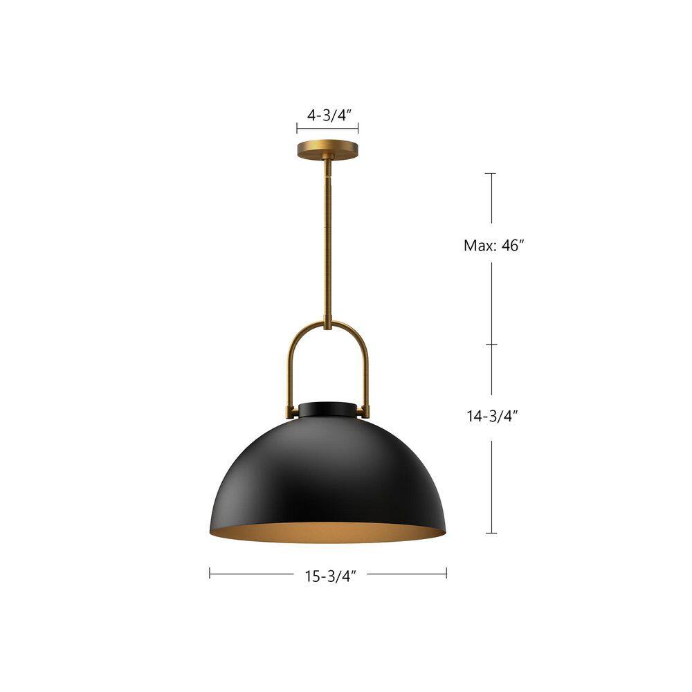 Harper Classic 15'' Matte Black and Aged Gold Glass Bowl Pendant