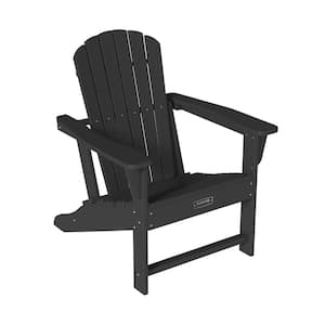 Black 6 Back Panel Fixed Outdoor Adirondack Chair for Garden Porch Patio Deck with Weather Resistan (Set of 1)
