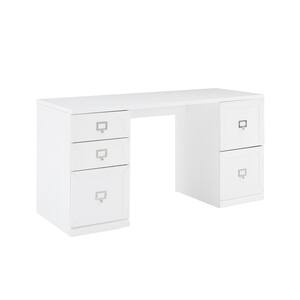 Harper 60 in. Rectangular White Executive Desk with File Cabinet