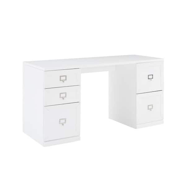 Crosley Furniture Harper 60 In, White Office Desk With File Drawers
