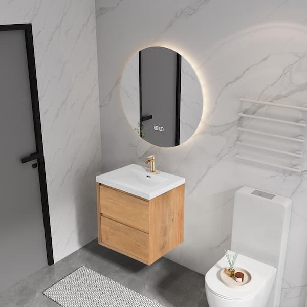 Aeroline 60 in. W x 19.29 in. D x 25.59 in. H Single Sink Float Wood Bath Vanity with White Resin Integral Top Assembled