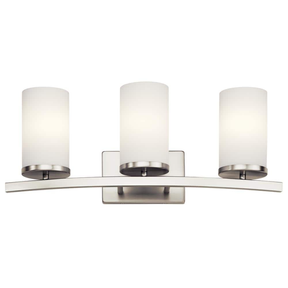 Brushed Nickel 23" 3-Light Cylinder Vanity Light with White Shades
