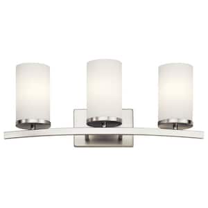 Crosby 23 in. 3-Light Brushed Nickel Contemporary Bathroom Vanity Light with Satin Etched Opal Glass