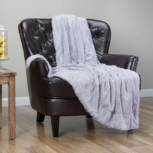 CHANASYA Embossed Lavender Textured Faux Fur Polyester Reversible Mink Throw Blanket - 50 in. x 65 in.