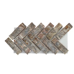 28 in. x 10.5 in. x .0.5 in. Brickwebb Herringbone Seaside Thin Brick Sheets (Box of 4-Sheets)