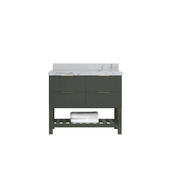 Willow Collections Catalina 42 in. Single Sink Freestanding Pewter Green Bath Vanity with Venatino Qt. Top Unassembled