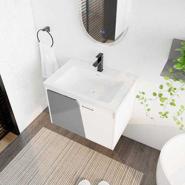 Xspracer Victoria 28 in. W x 19 in. D x 21 in. H Floating Modern Design Single Sink Bath Vanity with Top and Cabinet in White