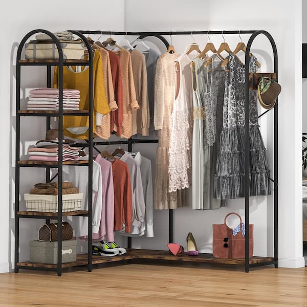 Cynthia 71 in. Brown Wooden Corner Hanging Armoire(71 in. H x 56 in. W x 56''D)