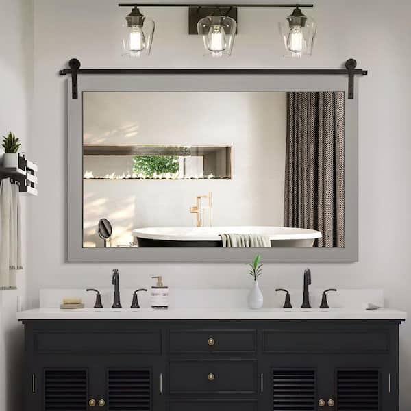 40 in. W x 26 in. H Gray Rectangle Wood Framed Accent Wall Mirror