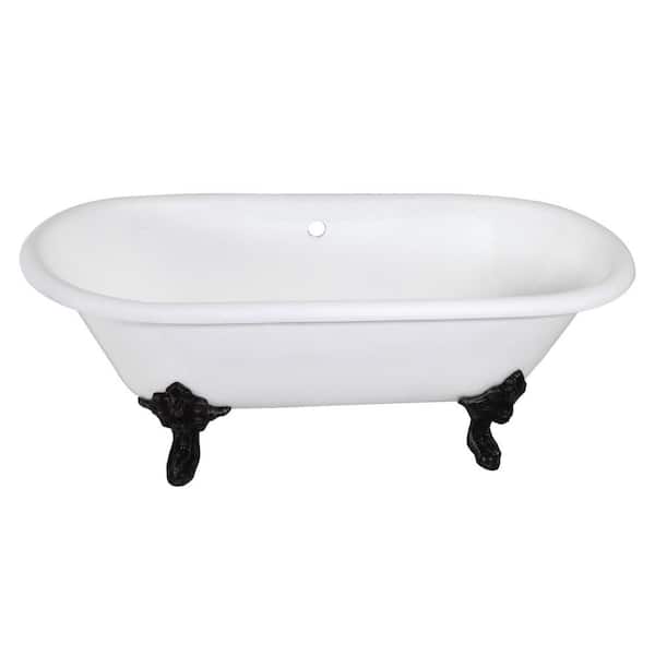 Aqua Eden 72 in. L Cast Iron Double Ended Clawfoot Bathtub in White/Matte Black