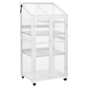 30 in.L x 19 in.W x 44 in. H Wood Greenhouse Cold Frame With Wheels Adjustable Shelves For Outdoor Balcony In White
