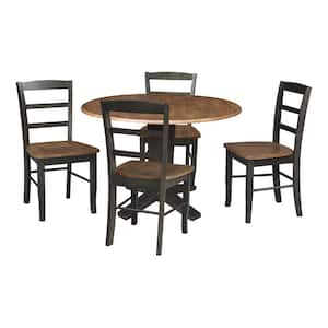 Aria Hickory/Washed Coal 42 in. Solid Wood Drop-Leaf Pedestal Table with 4-Madrid Chairs, Seats-4