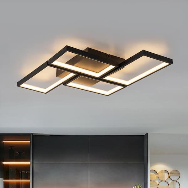 Y'INSP 24.21 in. 47-Watt Modern Black Integrated LED Flush Mount Ceiling Lights Fixture Square Ceiling Lamp Dimmable Chandelier