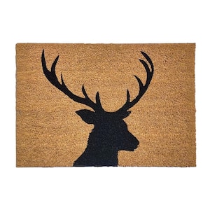 Reindeer Natural and Black 16 in. x 24 in. Coco Sheltered Front Door Mat