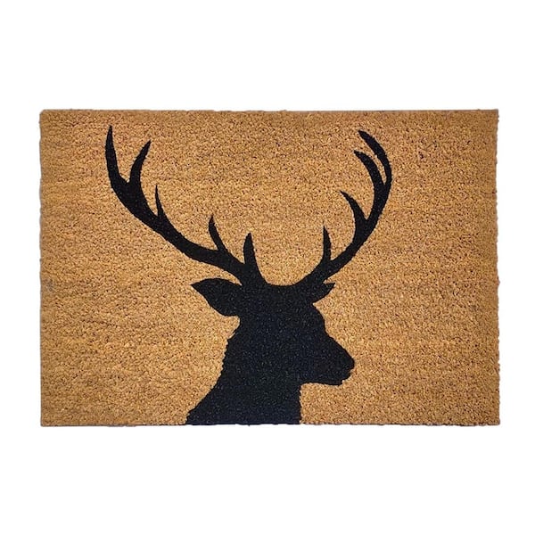 EVIDECO French home goods Reindeer Natural and Black 16 in. x 24 in. Coco Sheltered Front Door Mat