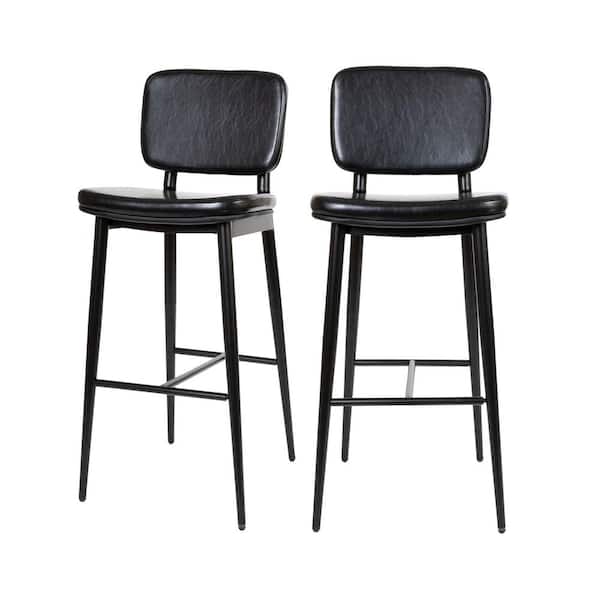 Carnegy Avenue Black LeatherSoft 42 in. Barstools with Black Iron Frame Integrated Footrest (Set of 2)