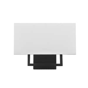 D'Alessio 12 in. 2-Light Matte Black Wall Sconce with White Linen Shade