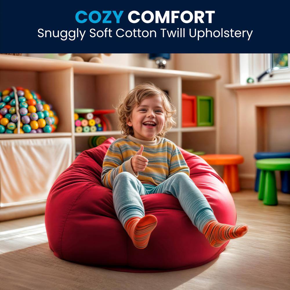 Small Red Cotton Twill Bean Bag Chair with Removable Cover
