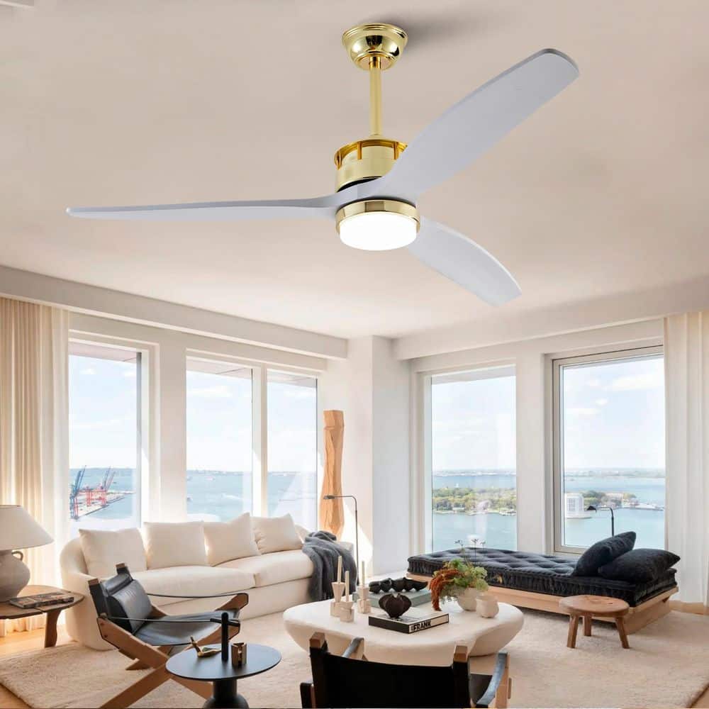 52 in. Gold 3 Wood Blades Downrod Standard Ceiling Fan with LED Light and DC Motor and Remote Included price history on PriceWatchPro