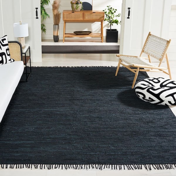 Vintage Leather 7 ft. x 7 ft. Black Solid Marle Square Area Rug