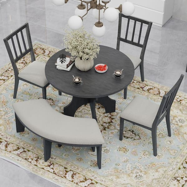 Round kitchen table with curved bench hot sale