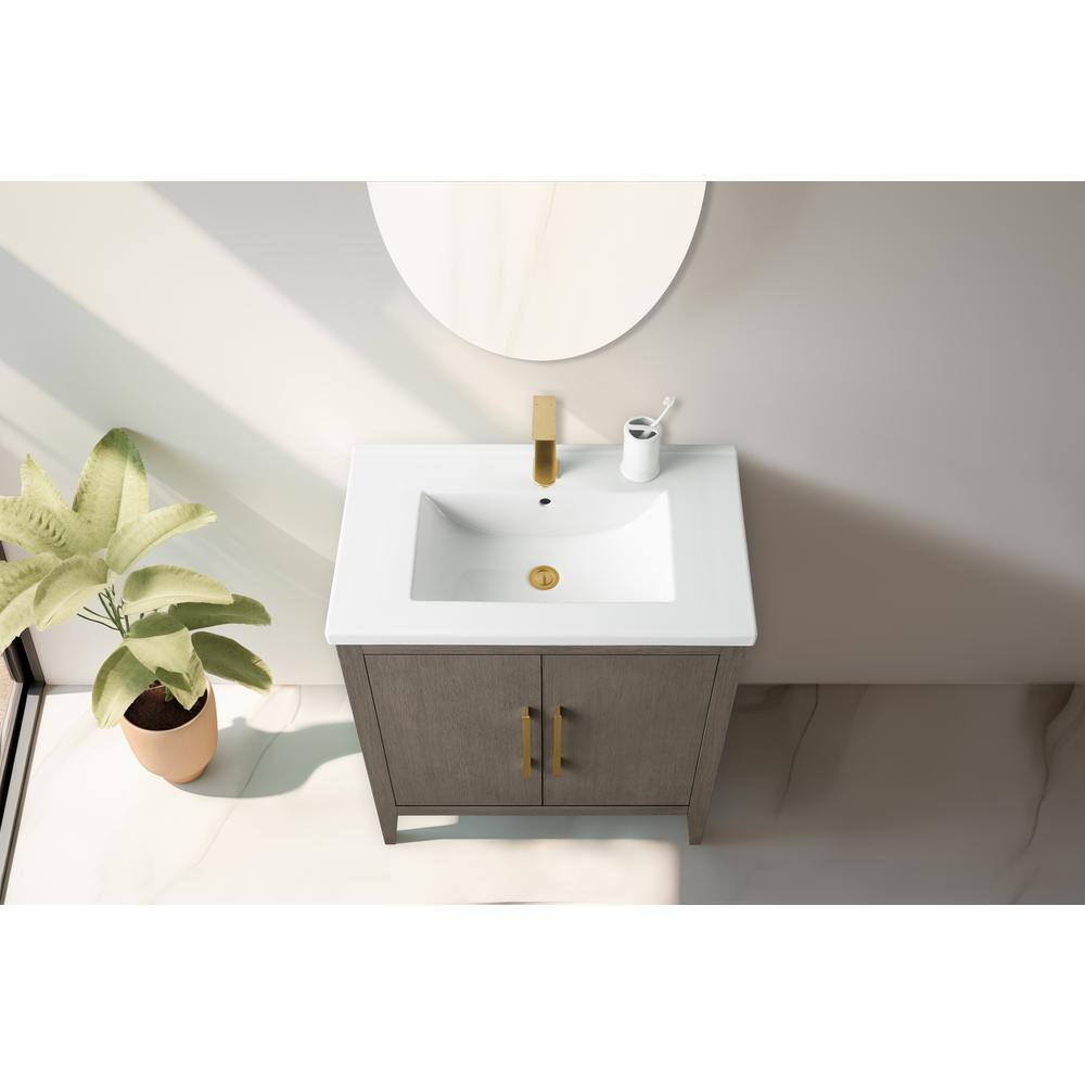 30" Driftwood Gray Single Bathroom Vanity with Ceramic Countertop