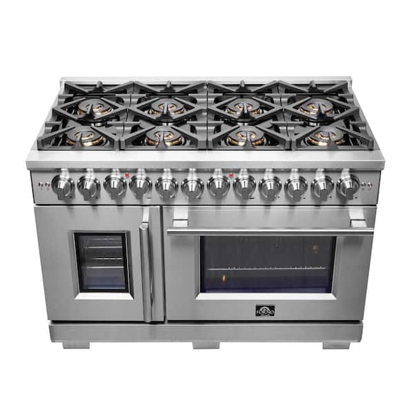 Forno 48-Inch Capriasca Dual Fuel Range with 8 GAS Burners and French Door Electric Oven in Stainless Steel, FFSGS6387-48