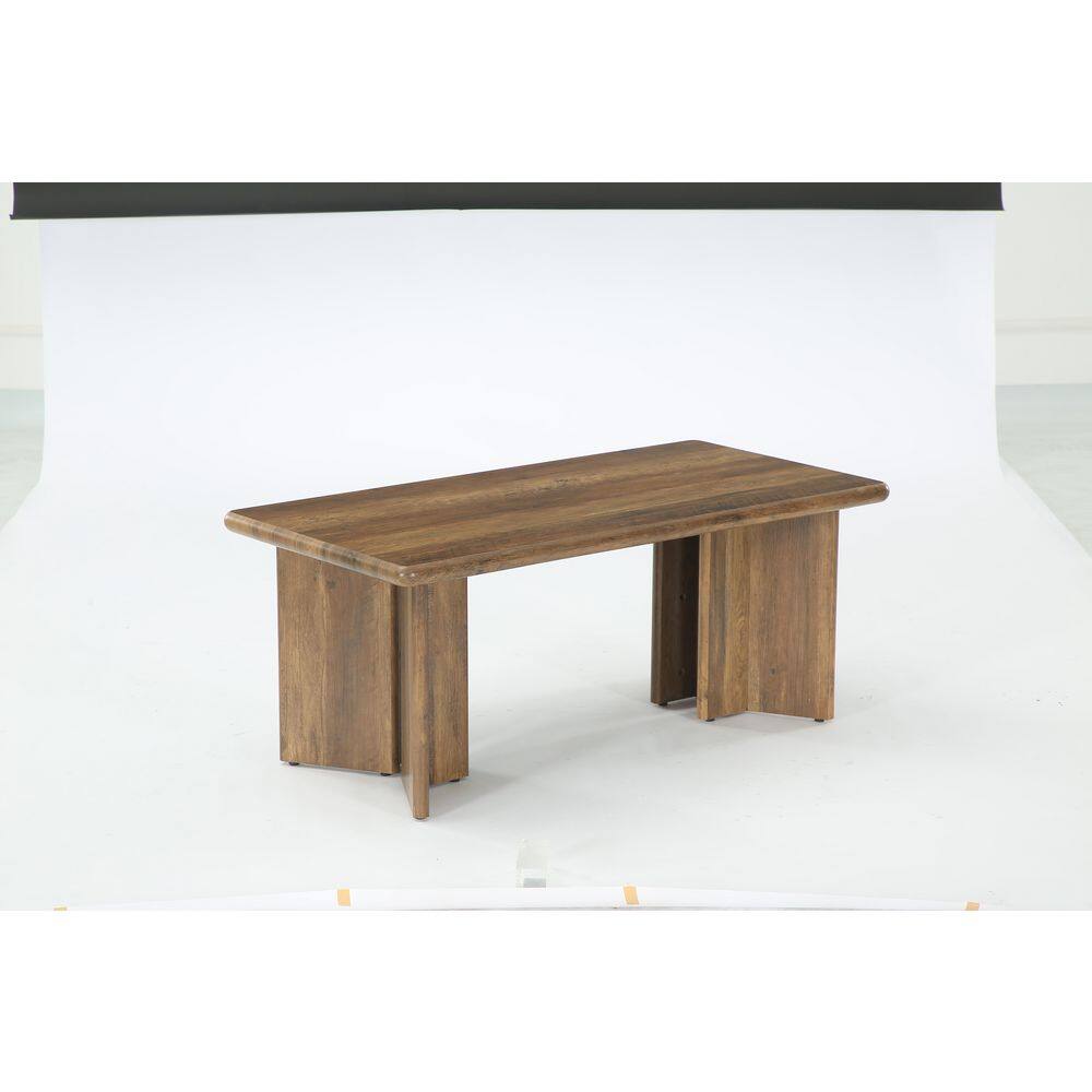 47 in. Rustic Brown Small Rectangle Wood Coffee Table with Storage, Farmhouse Low Cocktail Tea Table Home Living Room