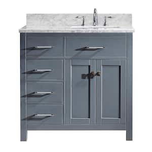 Caroline Parkway 36 in. W Bath Vanity in Gray with Marble Vanity Top in White with Square Basin
