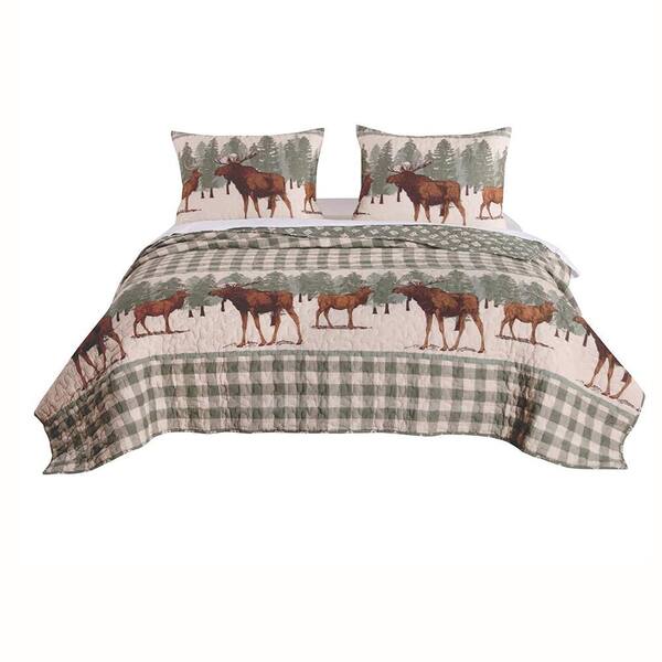 Benjara 3-Piece Gray and Brown Solid King Size Microfiber Quilt Set