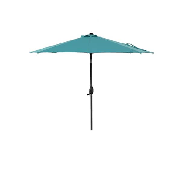 Unbranded 9 ft. Market Summar Solar Tilt Patio Umbrella in Light Blue