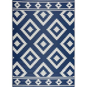 Milan Navy and Creme 6 ft. x 9 ft. Reversible Indoor/Outdoor Recycled,Plastic,Weather,Water,Stain,Fade and UV Resistant