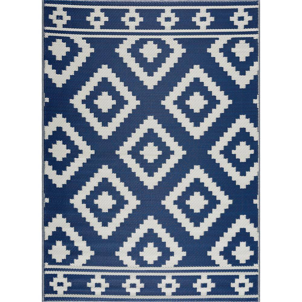 Milan Navy Creme 6 ft. x 9 ft. Modern Plastic Indoor/Outdoor Floor Mat ...