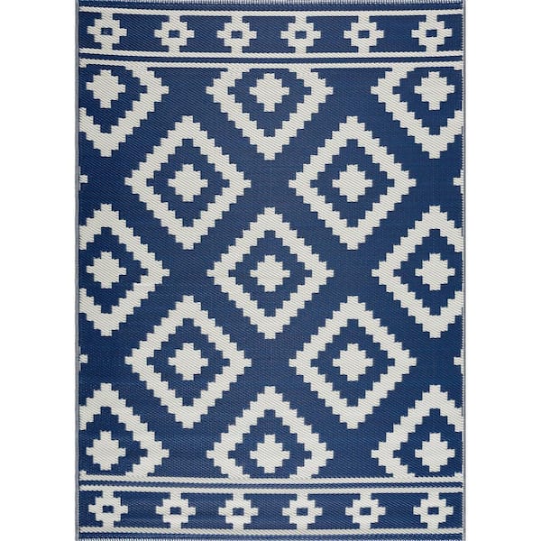 PLAYA RUG Milan Navy Creme 6 ft. x 9 ft. Modern Reversible Recycled Plastic Indoor/Outdoor Area Rug-Floor Mat