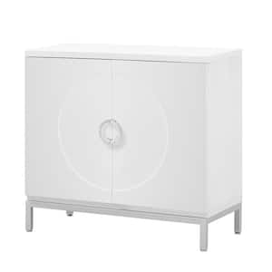 White Wood 34 in. W Sideboard with Metal Leg Frame
