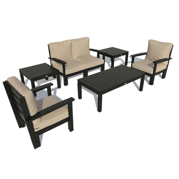 Highwood Bespoke Deep Seating 6-Piece Plastic Outdoor Loveseat, Set of Chairs, Conversation and 2 Side Tables and Dune Cushions