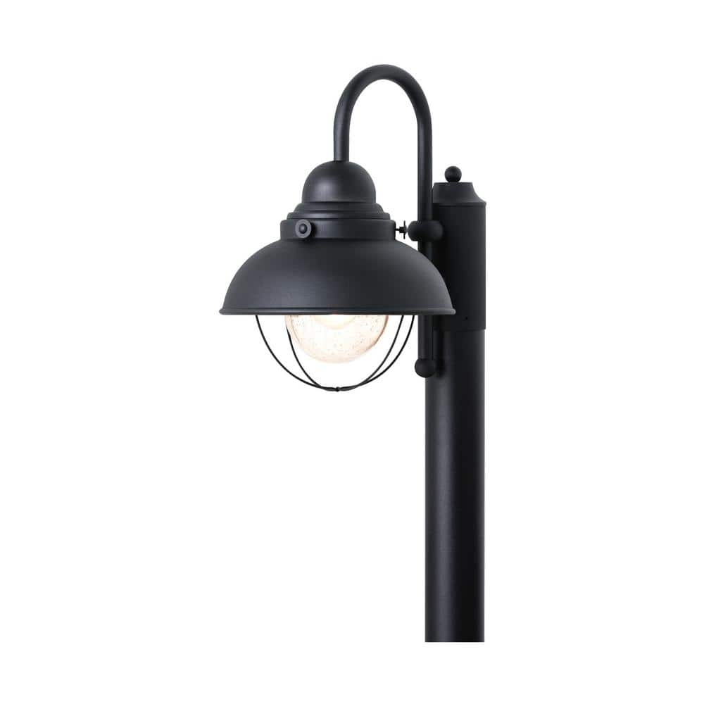Black Outdoor Post Lantern with Clear Seeded Glass Shade